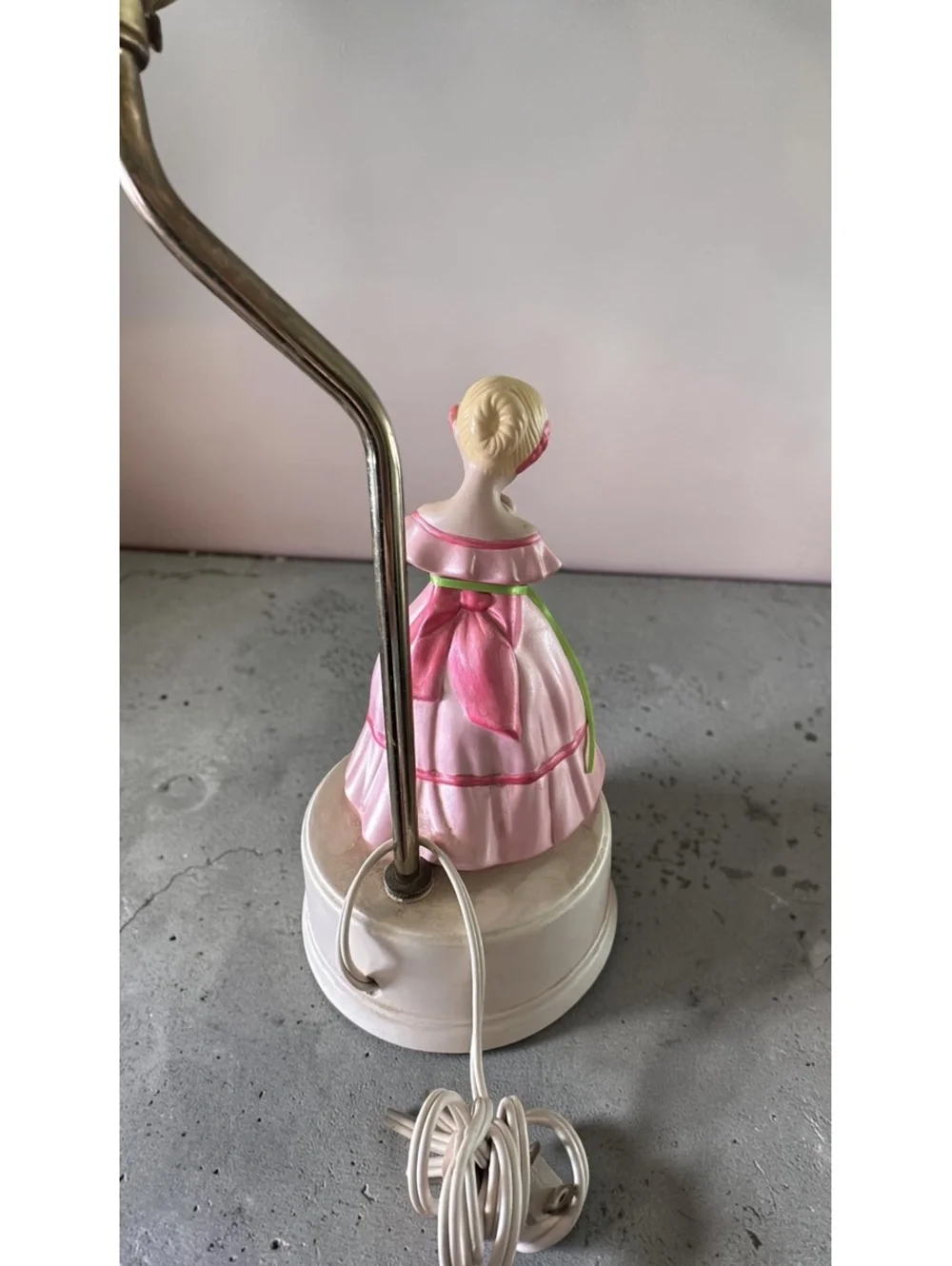 Vintage Ceramic Girl Figurine Table Lamp Pink Dress Nursery Cottage Decor